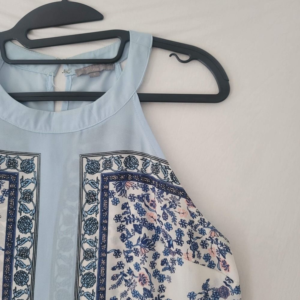 Saint Tropez West Tank Top Womens S Blue Floral Boho Sleeveless Summer‎ Whimsey